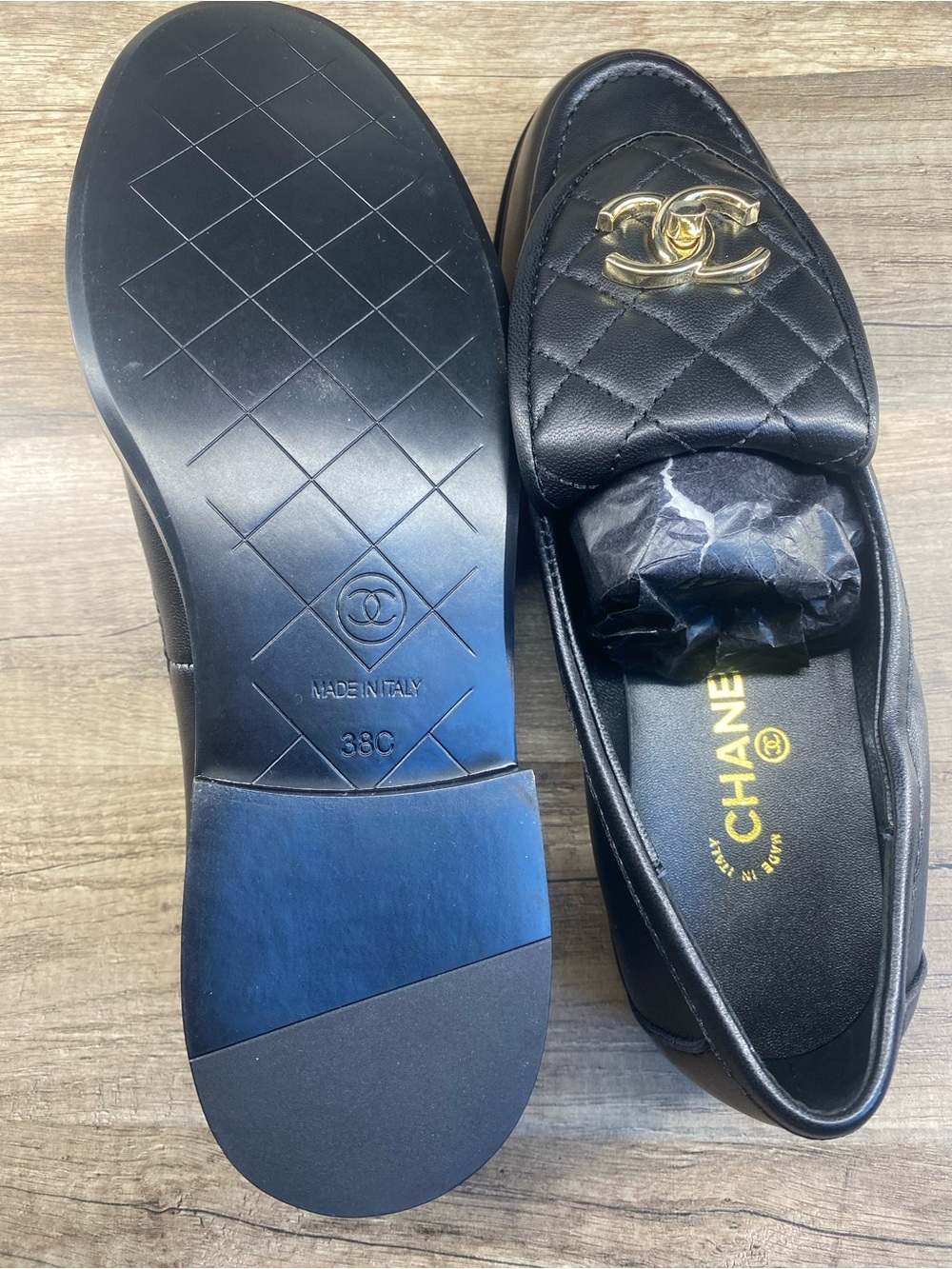 CHANEL Black Quilted Leather Loafers with Gold CC Hardware - Picture 5 of 5
